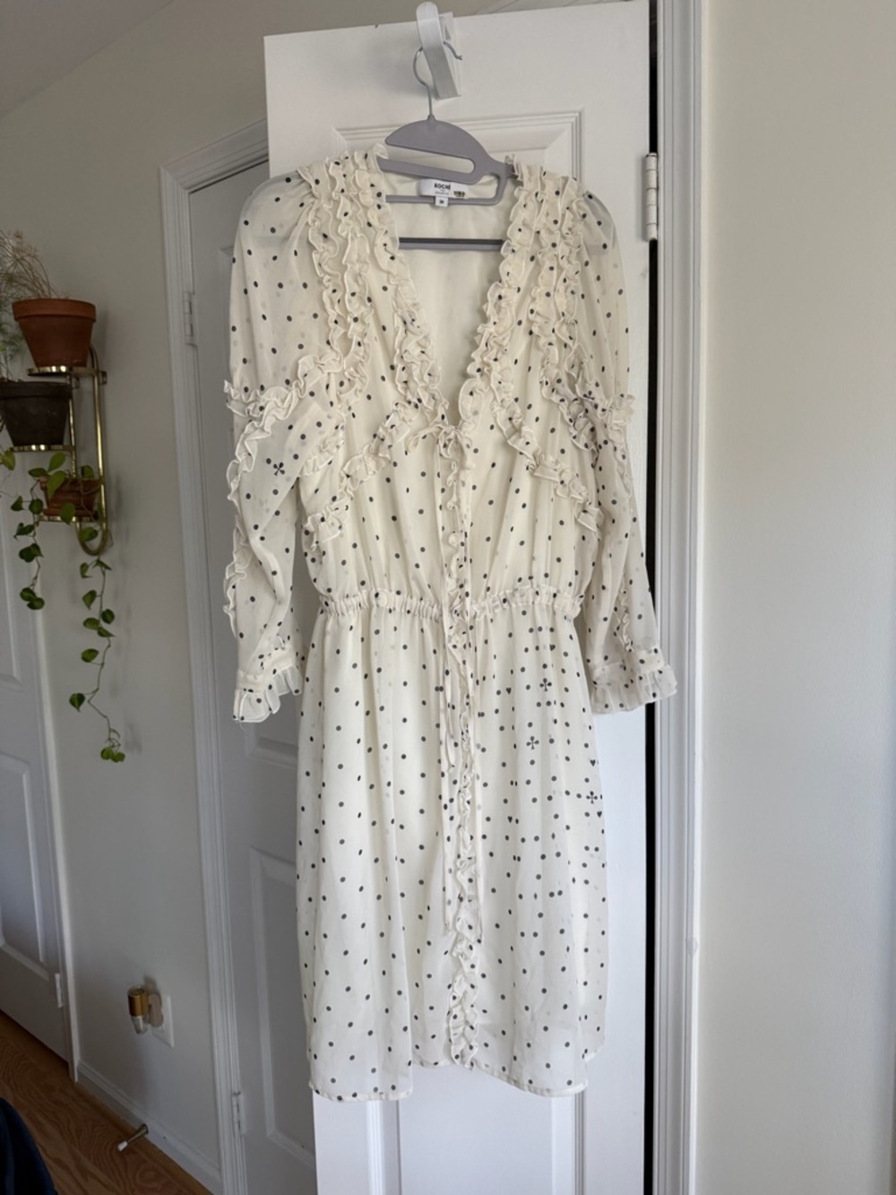 Koché Collective Polka Dot Ruffle Lace-Up Dress Size 36 Sheer Romantic - Picture 3 of 11
